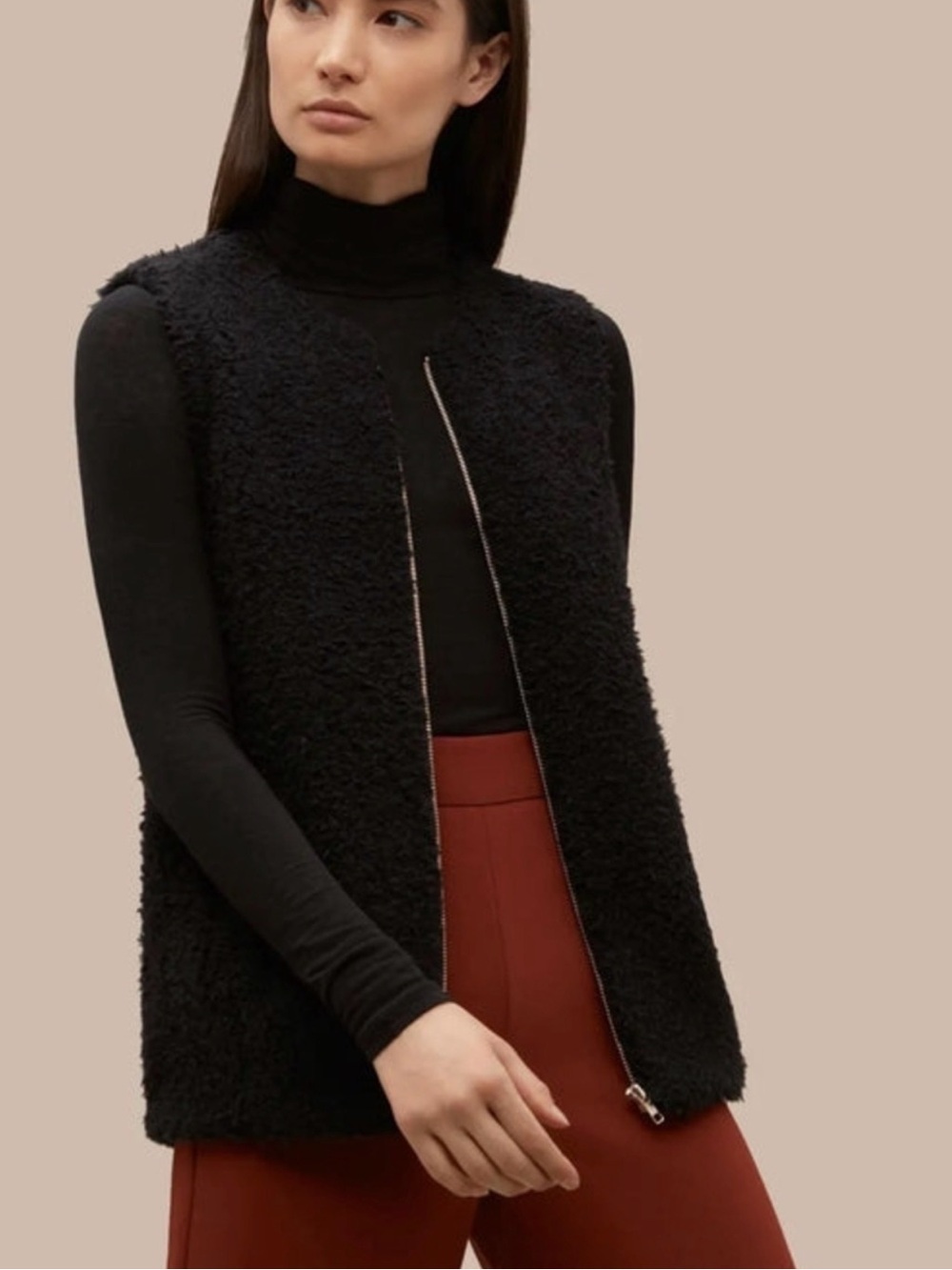 ARITZIA Wilfred Cocoon Teddy Sherpa Vest| Black - SIZE XXS